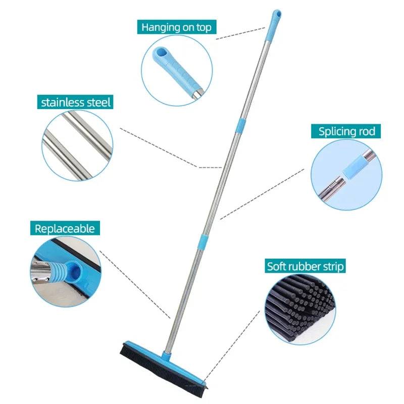 Built-in squeegee cleaning a glass surface