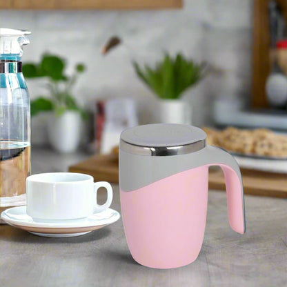 360-degree view of an automatic stirring mug