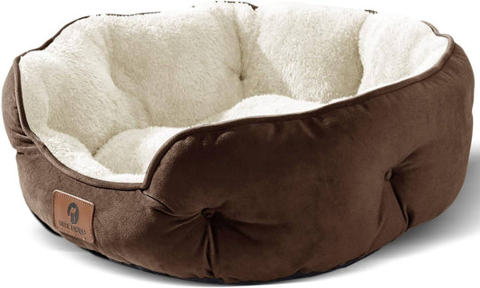 Pet Bed for Small Dogs and Cats - Extra Soft, Machine Washable, Anti-Slip Bottom - Brown, 20 Inches