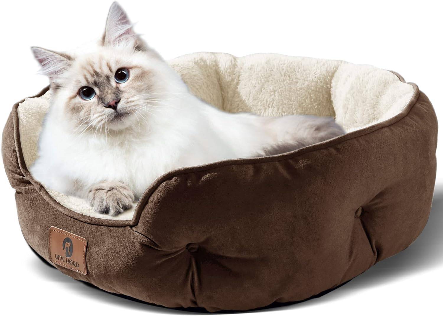 Pet Bed for Small Dogs and Cats - Extra Soft, Machine Washable, Anti-Slip Bottom - Brown, 20 Inches