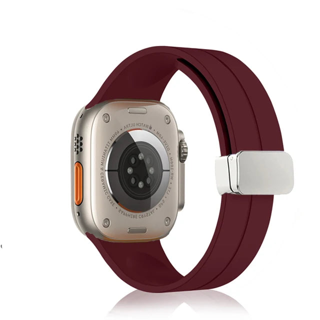 Magnetic Silicone Band in Wine Red-silver