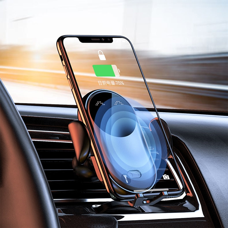 The sleek Car Wireless Charger keeps your phone powered up on the go